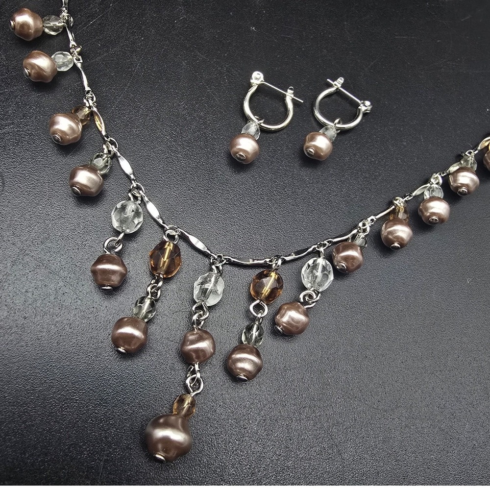 Avon Colored Faux Pearl Necklace Earrings Set In Box Vintage